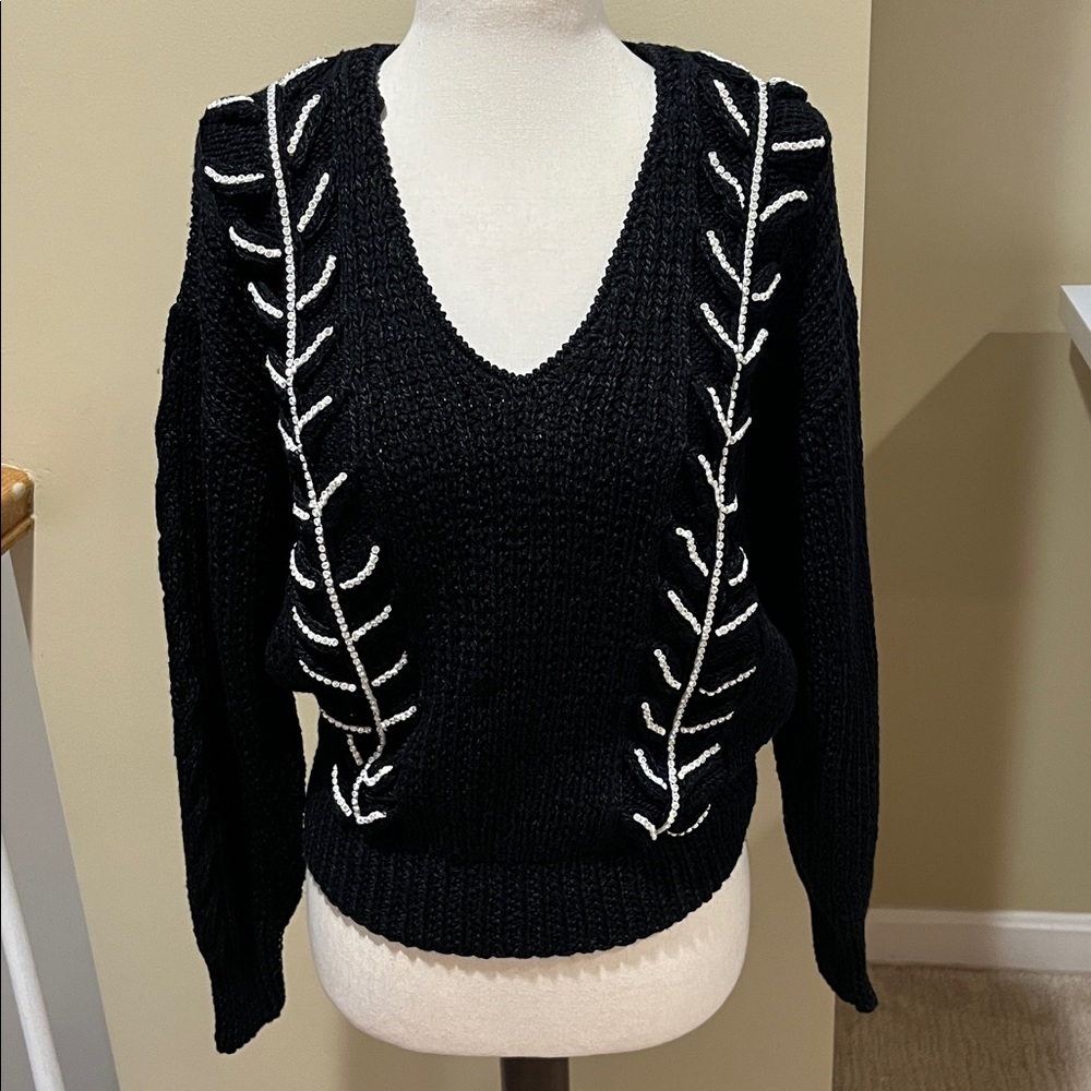 Vintage Nannell Black Hand Knit Sweater W/ Silver Stone Accents Size L